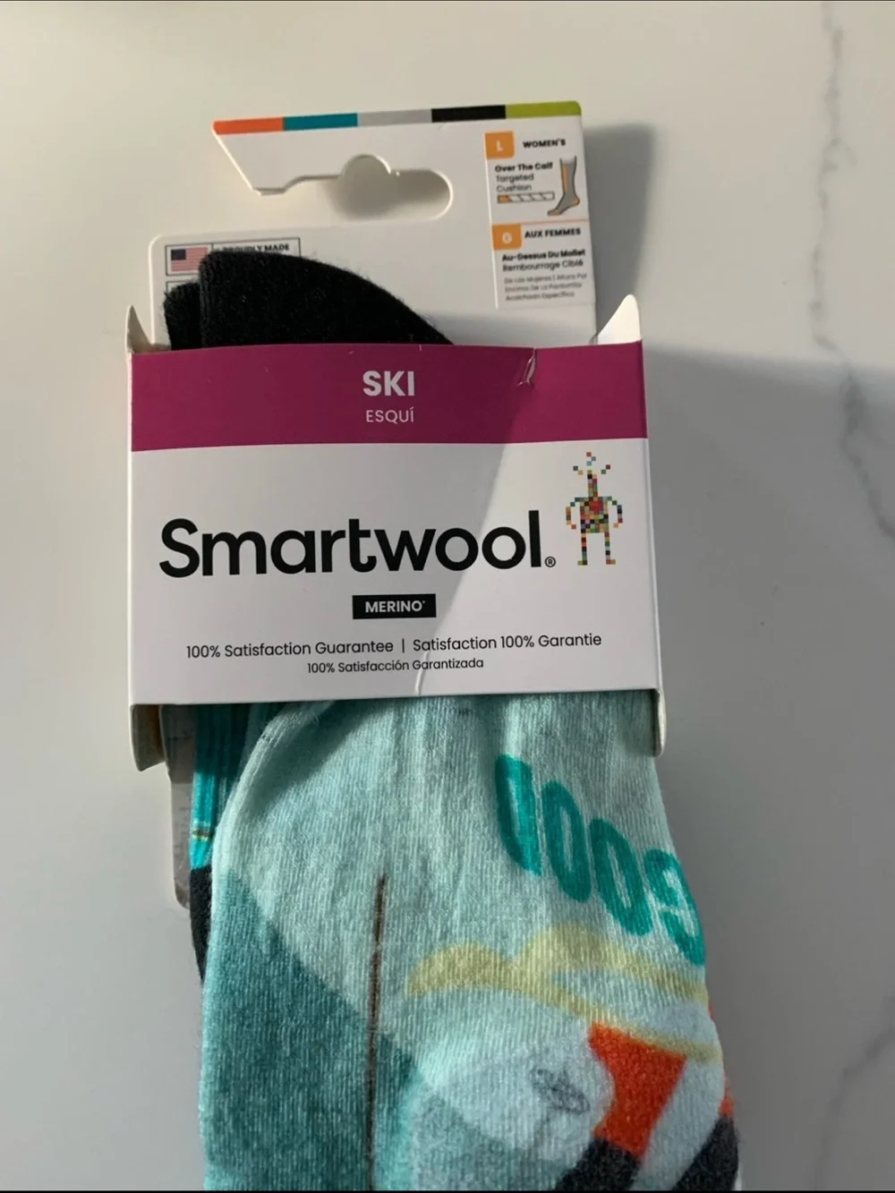 SMARTWOOL Large Women's Ski Snow Bunny Print Targeted Cushion OTC Socks NWT